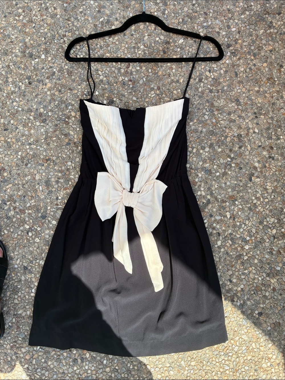 Sandro Strapless Black Dress with Cream Bow Accent small